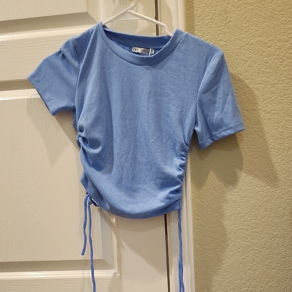 Zara Kids Light Blue Gathered Tee